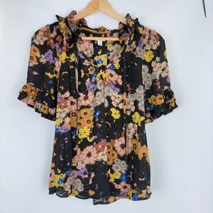 Odille Anthropologie Bianka Short Sleeve Floral Top